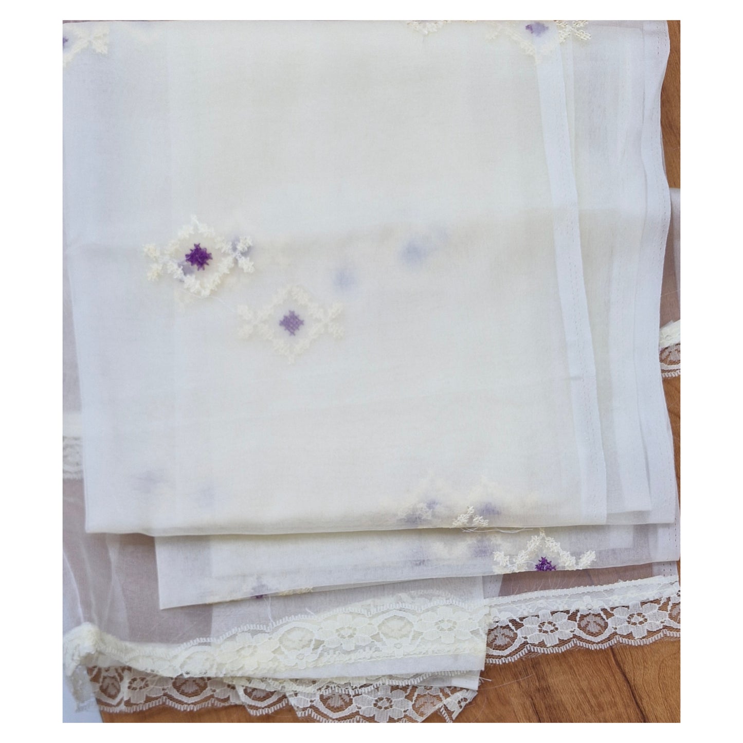 Cream Organza Cross-Stitch Embroidery Churidar Set