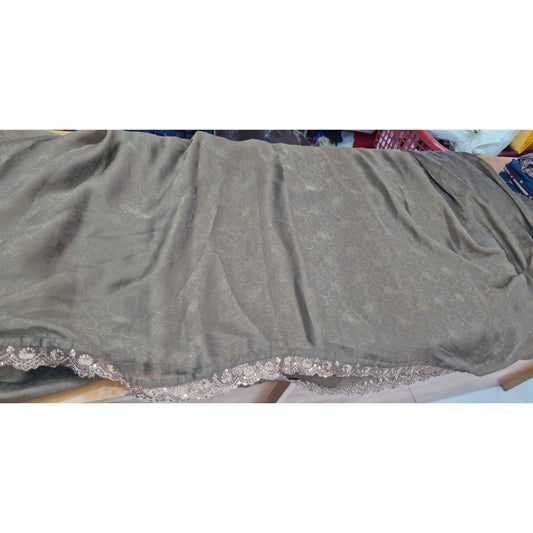 Smoke Grey Embroidered Chiffon Saree