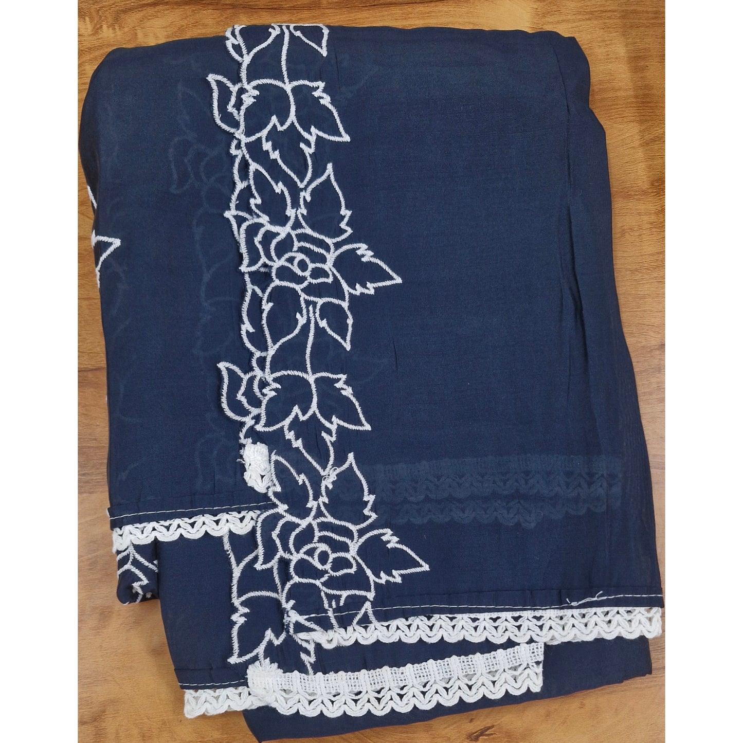 Navy Blue Botanical Line-Art Churidar Suit