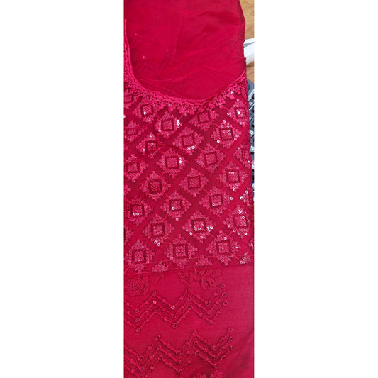 Ruby Red Crimson Radiance Georgette Saree