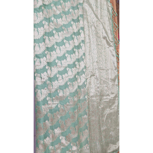 Pistachio Green Banarasi Soft Silk Saree