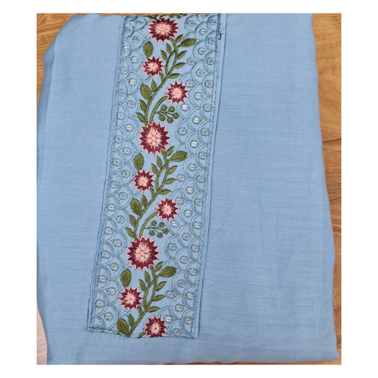 Powder Blue Floral Embroidered Churidar Suit