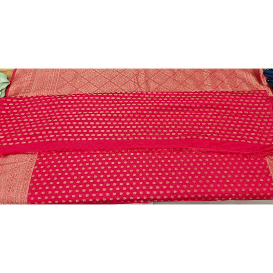 Scarlet Red Banarasi Silk Saree with All-over Intricate Gold Buttas