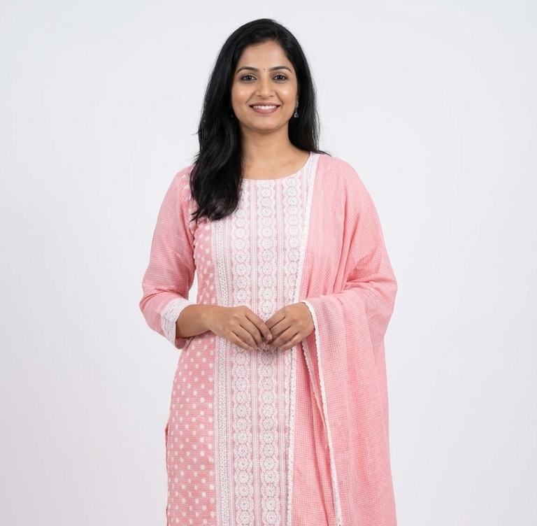 Baby Pink Patterned Kurta