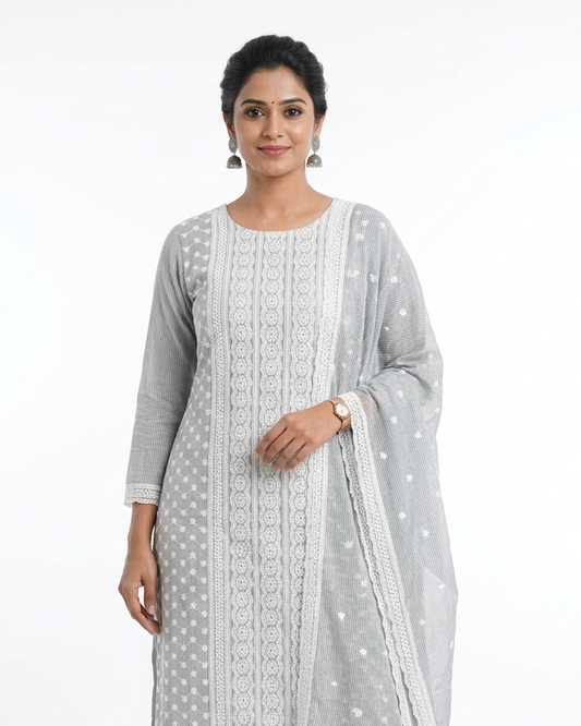 Steel Grey Embroidered Kurta