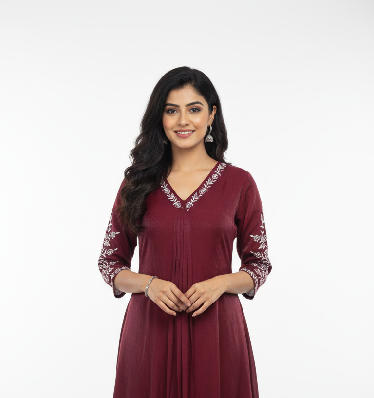 Maroon Elegance Embroidered Kurta