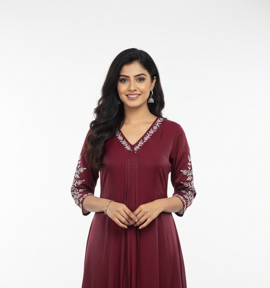 Maroon Elegance Embroidered Kurta