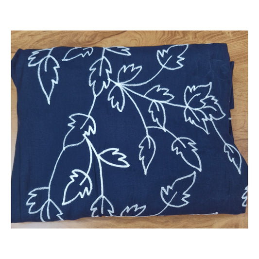 Navy Blue Botanical Line-Art Churidar Suit