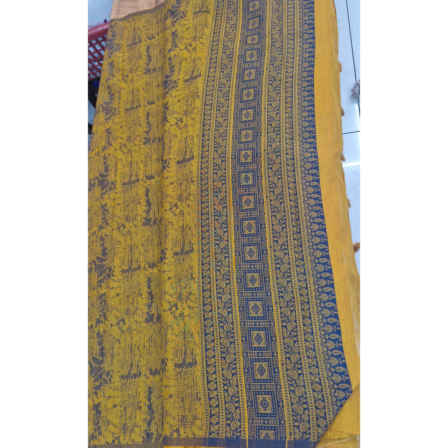 Mustard Yellow Ajrakh Hand-Block Printed Cotton Saree