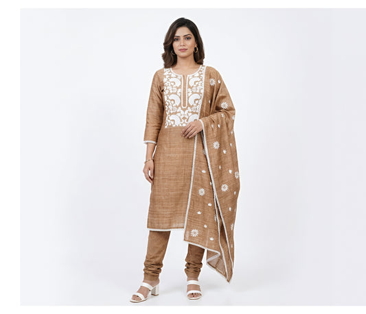 Caramel Tussar Silk Churidar Set