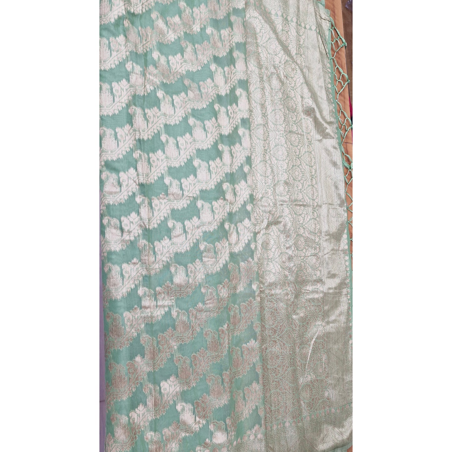 Pistachio Green Banarasi Soft Silk Saree