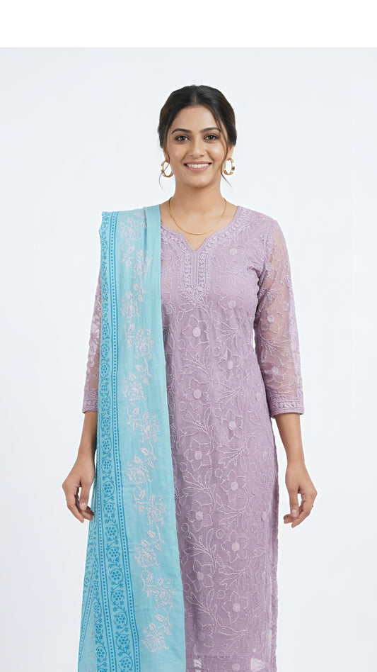 Lavender and Aqua Blue Churidar Set