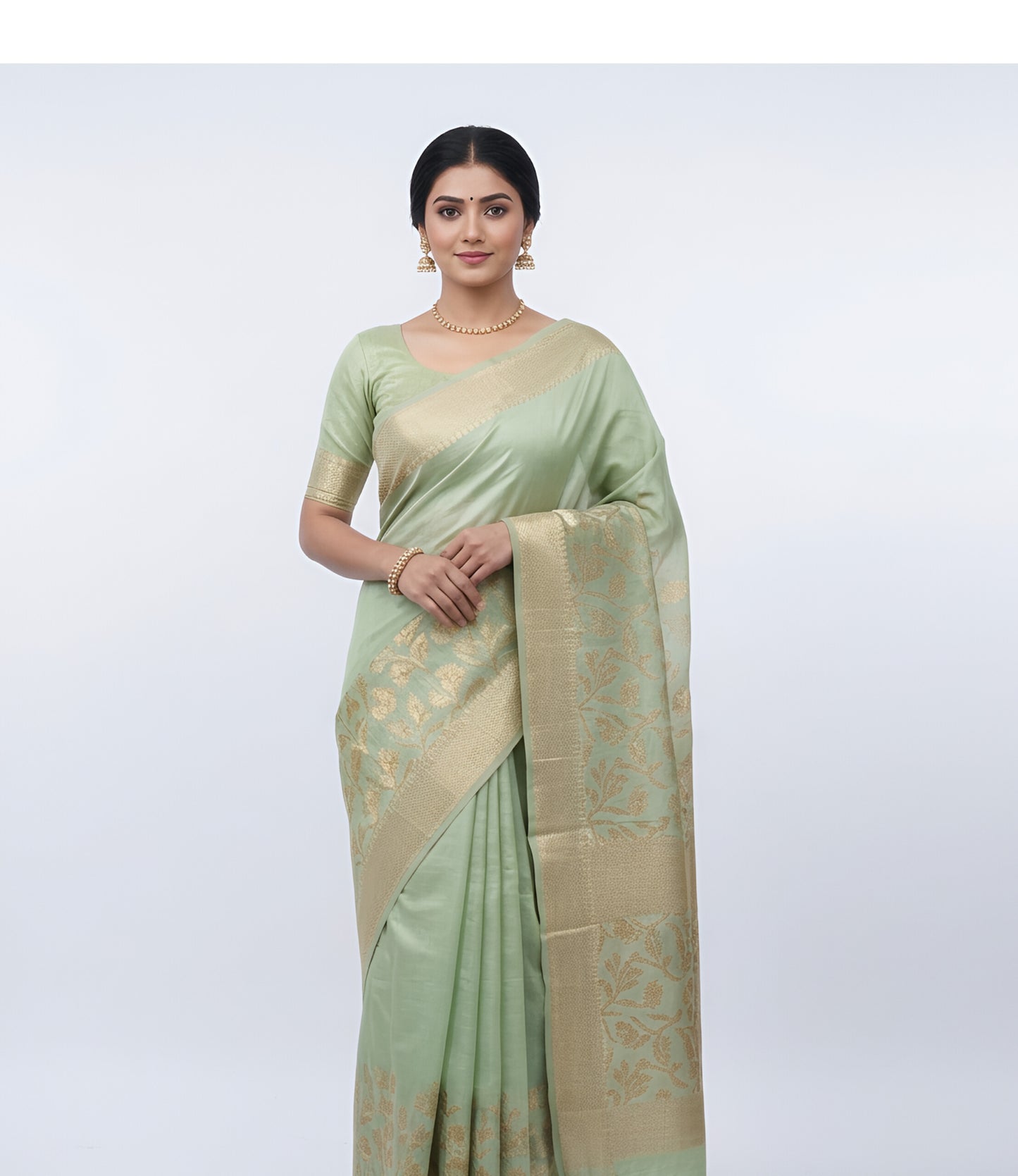 Pistachio Green Banarasi Soft Silk Saree