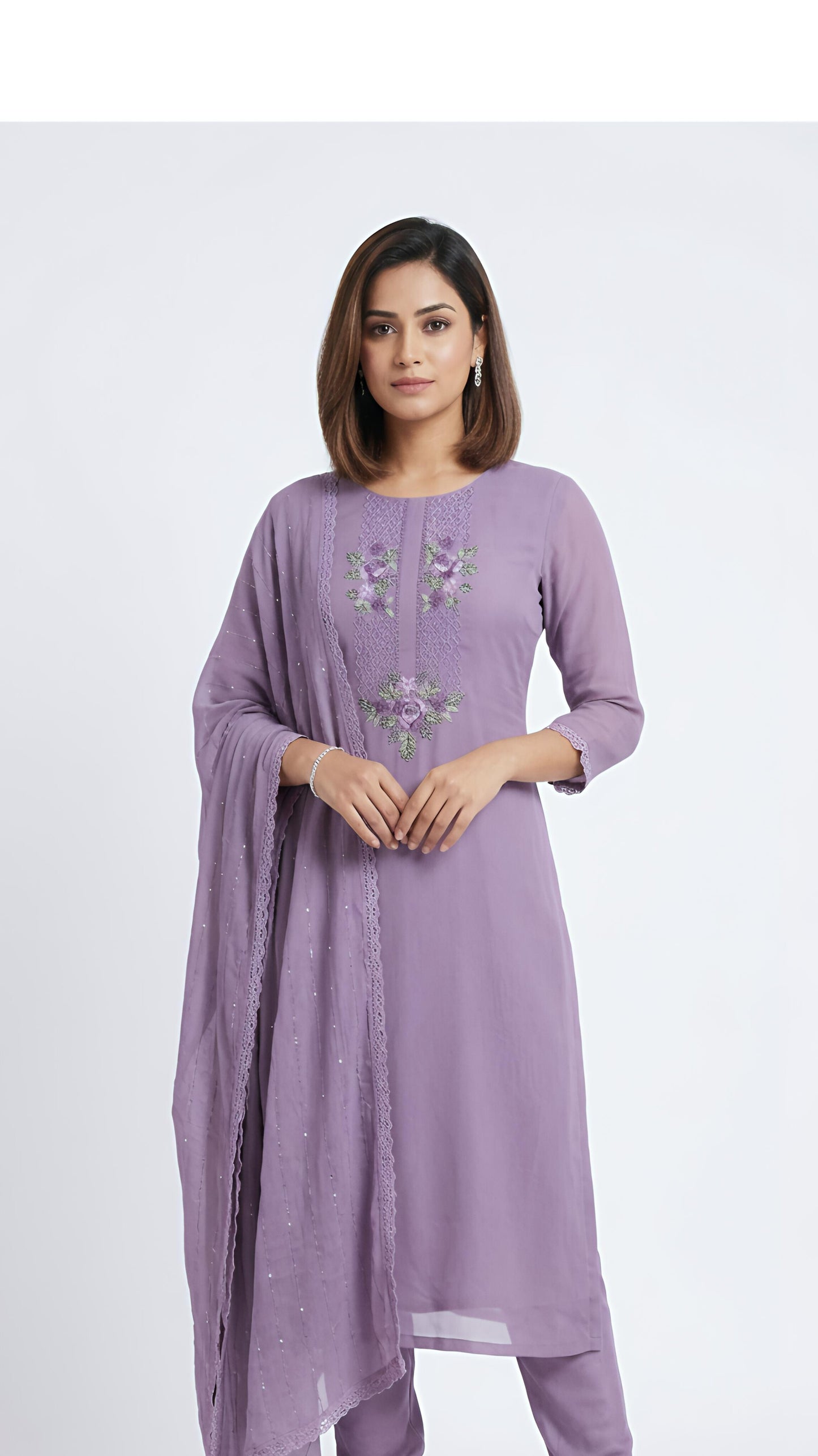 Amethyst Bloom Embroidered Churidar Set