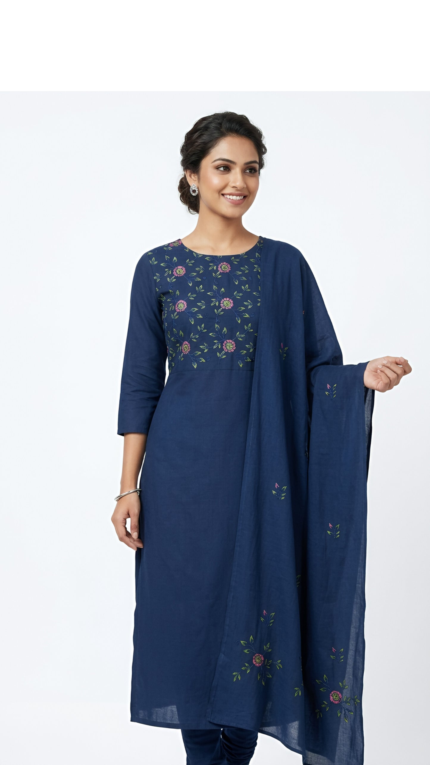 Deep Navy Embroidered Churidar Set