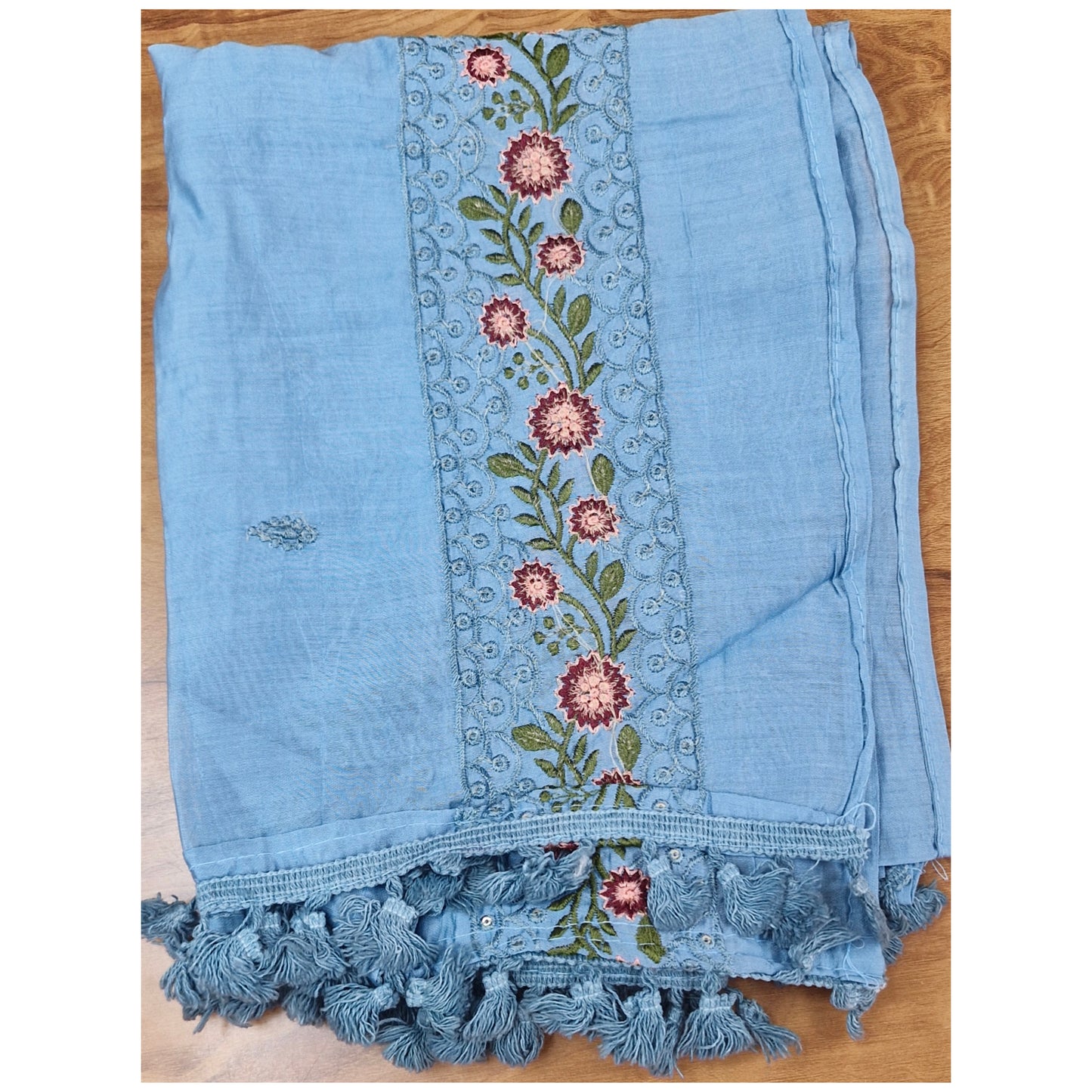 Powder Blue Floral Embroidered Churidar Suit