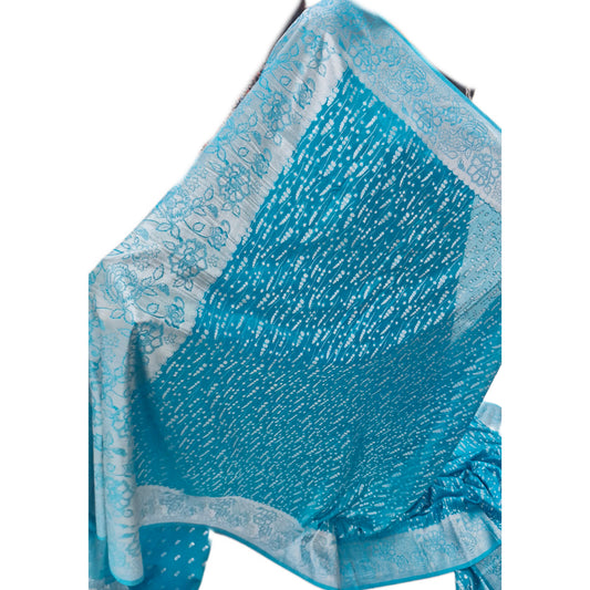 Cerulean Bandhani-Style Banarasi Silk Saree