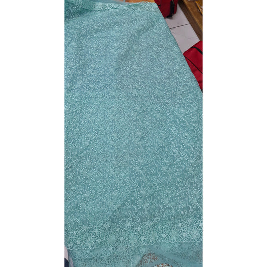 Seafoam Green Ethereal Aqua Net Lace Saree