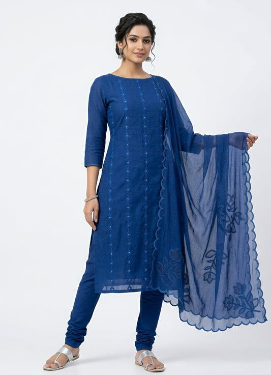 Royal Blue Embroidered Churidhar Set