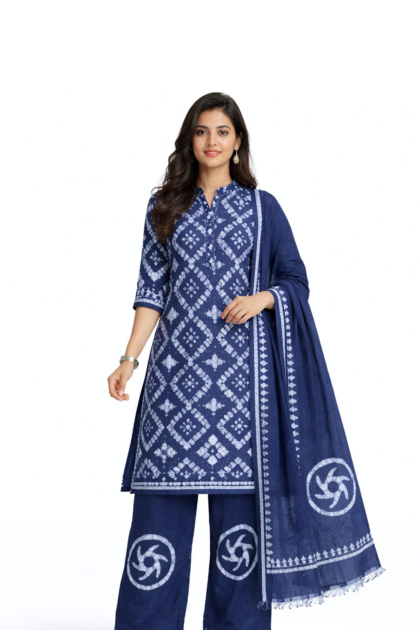 Batik-Print Indigo Blue Churidar Set