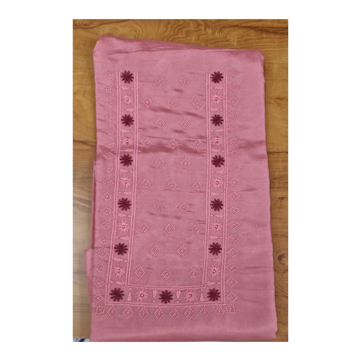 Rose Pink & Maroon Embroidered Churidar Suit