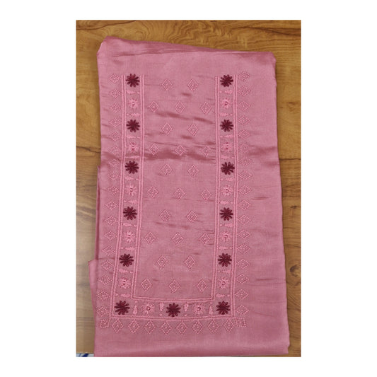 Rose Pink & Maroon Embroidered Churidar Suit