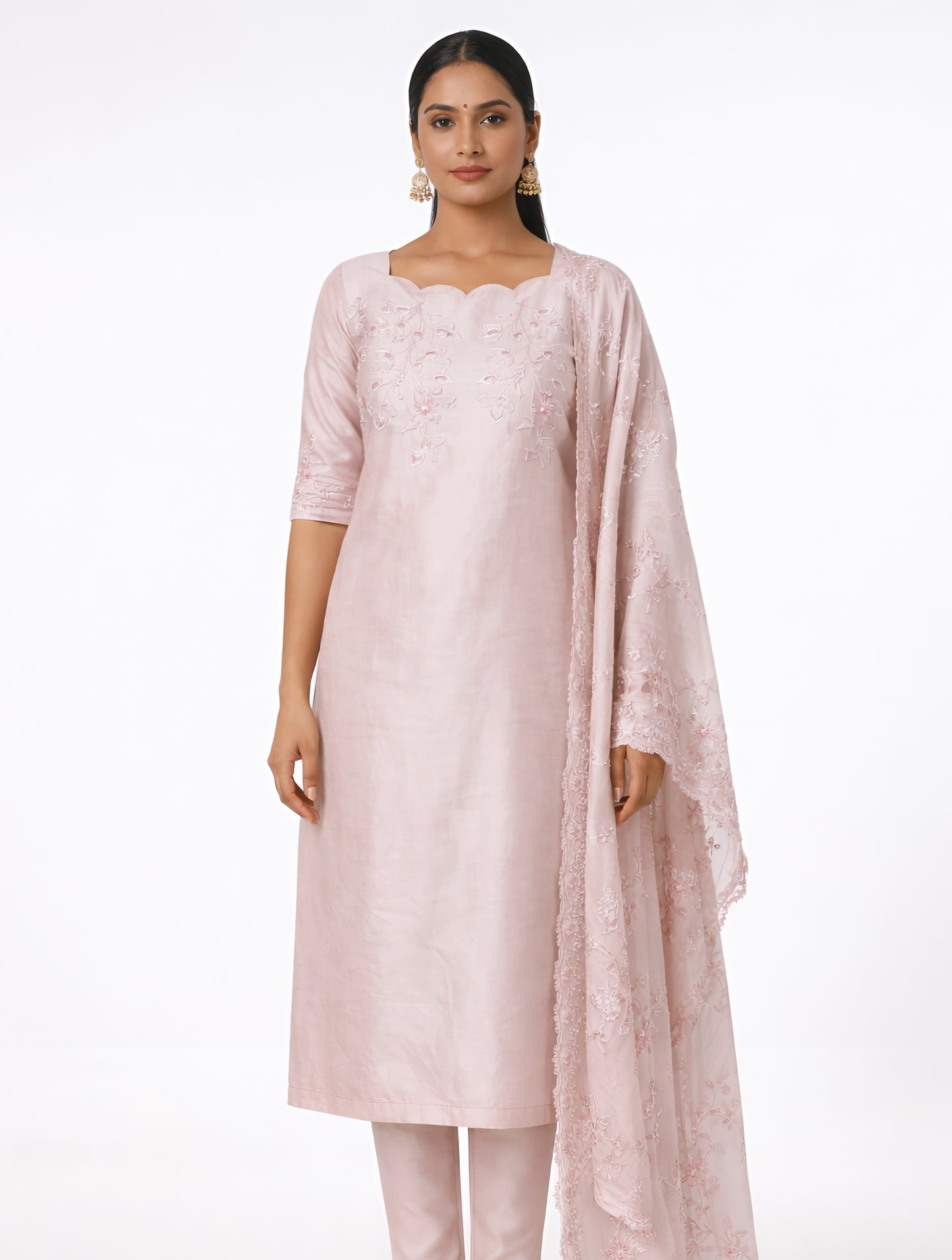 Blush Petal Embroidered Churidhar Set