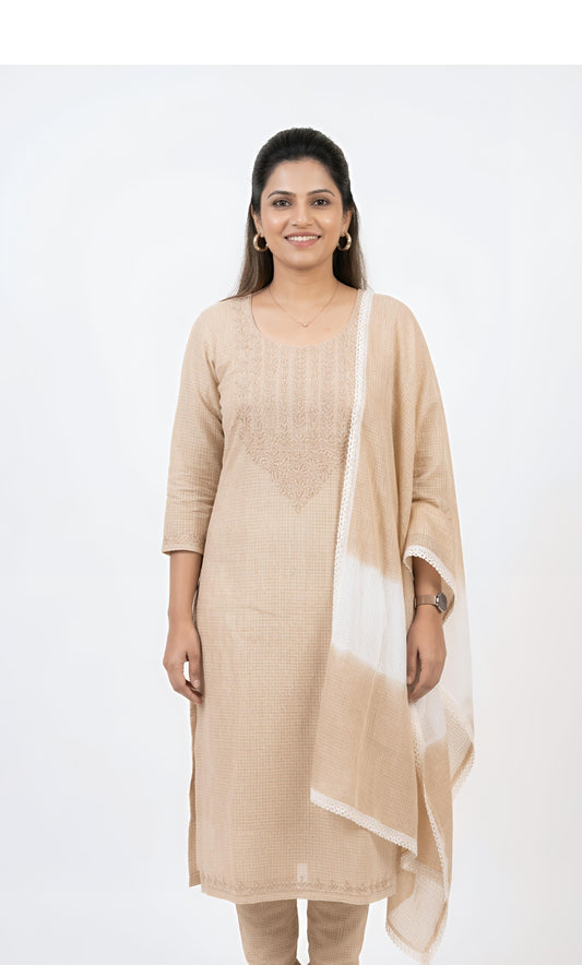 Light Beige Cotton-Silk Churidar Set