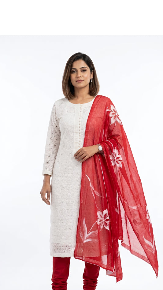 Crimson Contrast Chikankari Churidar Set