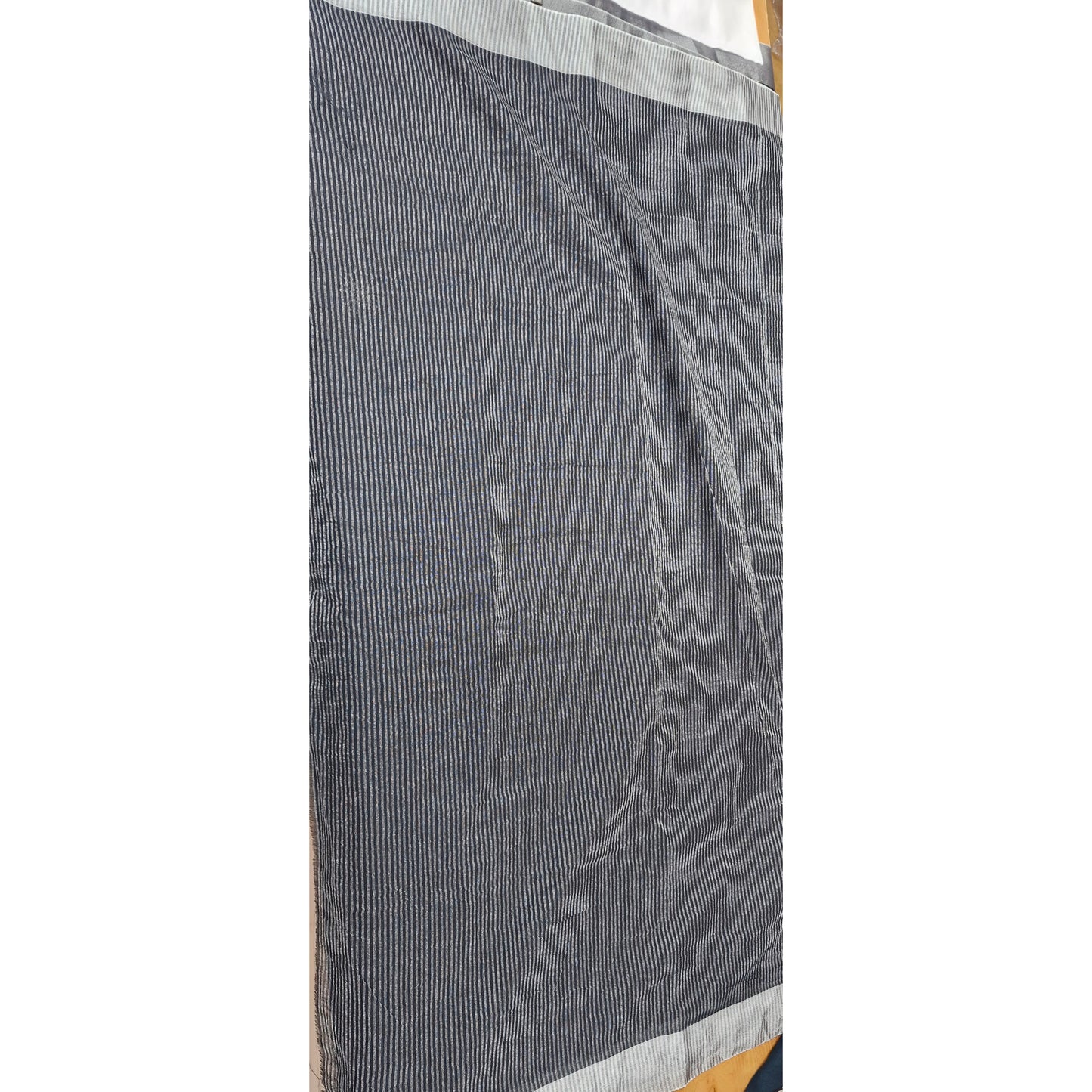 Charcoal Linen Saree with Silver Zari & Hand-Knotted Tassels